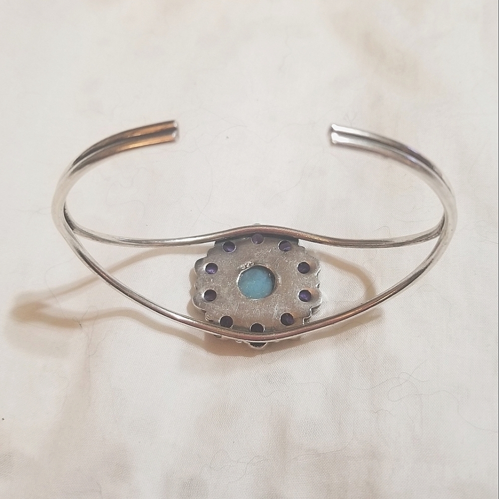 20.91 Carats! TANZANITE LARIMAR Sterling Bangle Bracelet Vintage - Picture 4 of 8